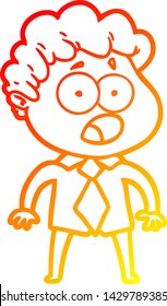dibujo de línea de gradiente cálido de un hombre de dibujos animados jadeando en sorpresa