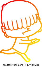 dibujo de línea de gradiente cálido de un niño de dibujos animados con pelo desordenado