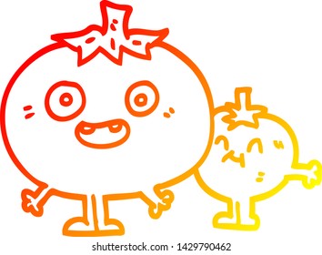 warm gradient line drawing of a cartoon happy tomatoes