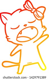 dibujo de línea de degradado cálido de un gato cantante de dibujos animados