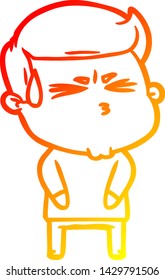warm gradient line drawing of a cartoon man sweating