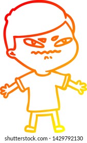warm gradient line drawing of a cartoon exasperated man