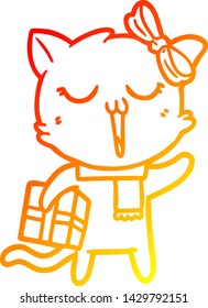 warm gradient line drawing of a cartoon cat