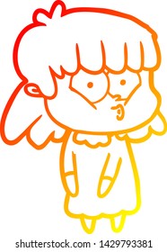 dibujo de línea de gradiente cálido de una niña que silba dibujos animados