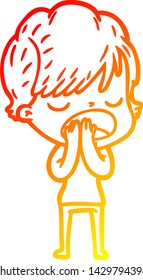 dibujo de línea de gradiente cálido de una mujer caricaturista hablando