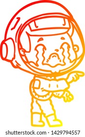 warm gradient line drawing of a cartoon crying astronaut