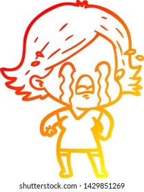 warm gradient line drawing of a cartoon woman crying