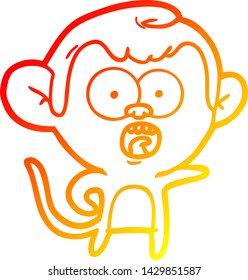 dibujo de línea de gradiente cálido de una caricatura de un mono impactado