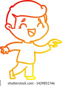 dibujo de línea de gradiente cálido de un caricaturista que señala