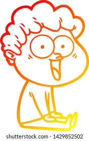 dibujo de línea de gradiente cálido de un hombre feliz con dibujos animados