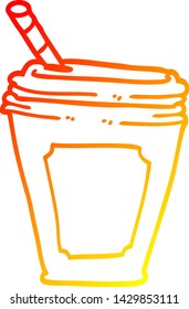 warm gradient line drawing of a cartoon coffee cup with straw
