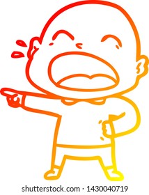 warm gradient line drawing of a cartoon shouting bald man