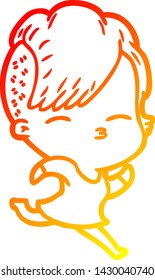 warm gradient line drawing of a cartoon squinting girl running