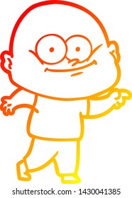 warm gradient line drawing of a cartoon bald man staring
