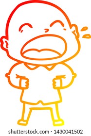 warm gradient line drawing of a cartoon shouting bald man