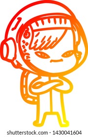 dibujo de línea de gradiente cálido de una astronauta de dibujos animados