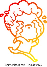 dibujo de línea de degradado cálido de un hombre de dibujos animados llorando
