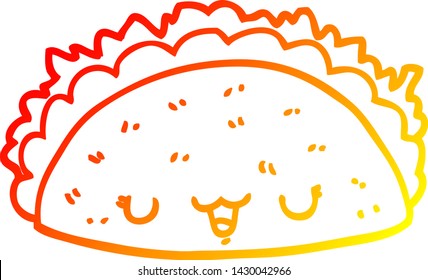 dibujo de línea de degradado cálido de un taco de dibujos animados