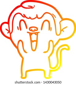 warm gradient line drawing of a cartoon laughing monkey
