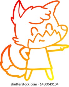 warm gradient line drawing of a cartoon happy fox