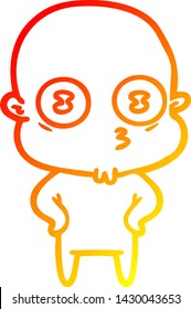 warm gradient line drawing of a cartoon weird bald spaceman