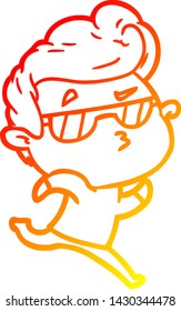 warm gradient line drawing of a cartoon cool guy