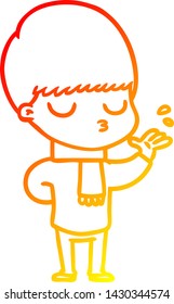 warm gradient line drawing of a cartoon calm boy