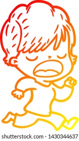 dibujo de línea de gradiente cálido de una mujer caricaturista hablando