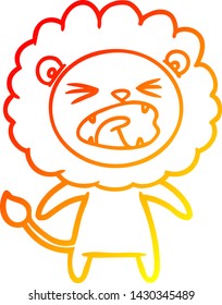 warm gradient line drawing of a cartoon angry lion