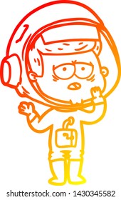 warm gradient line drawing of a cartoon tired astronaut