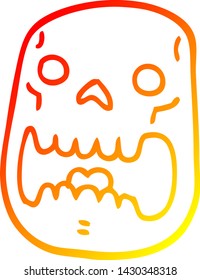 warm gradient line drawing of a cartoon halloween skull