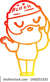 dibujo de línea de degradado cálido de un hombre de dibujos animados con barba