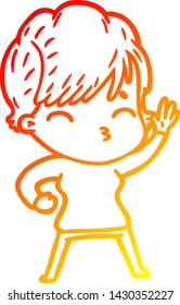 dibujo de línea de gradiente cálido de una mujer caricaturista pensando