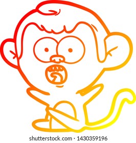 desenho de linha de gradiente quente de um macaco chocado de desenho animado
