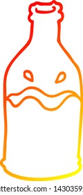 dibujo de línea de degradado cálido de una botella verde de dibujos animados