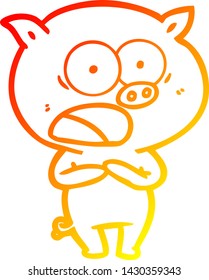 warm gradient line drawing of a cartoon pig shouting
