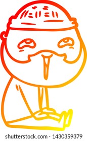 dibujo de línea de gradiente cálido de un hombre barbudo feliz con dibujos animados