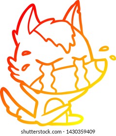warm gradient line drawing of a cartoon crying wolf