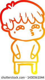 dibujo de línea de gradiente cálido de un hombre curioso de dibujos animados