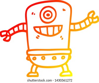 warme Farbverlauf-Linienzeichnung eines Cartoon-Roboters
