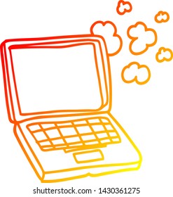 dibujo de línea de degradado cálido de una computadora portátil de dibujos animados
