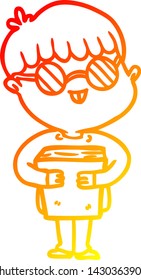 warm gradient line drawing of a cartoon boy wearing spectacles