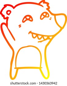 warm gradient line drawing of a cartoon bear showing teeth