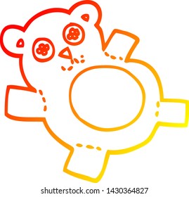 dibujo de línea de degradado cálido de un oso de peluche de dibujos animados