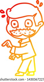 dibujo de línea de gradiente cálido de un hombre de dibujos animados con bigote haciendo un punto