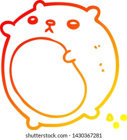 dibujo de línea de degradado cálido de un oso de dibujos animados