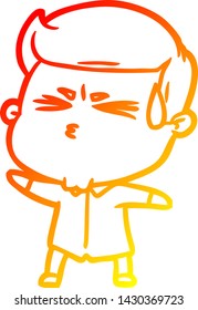 warm gradient line drawing of a cartoon man sweating