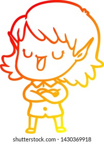 warm gradient line drawing of a cartoon elf girl