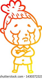 warm gradient line drawing of a cartoon crying woman