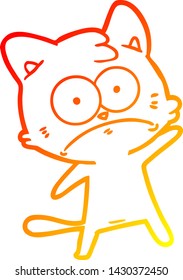 warm gradient line drawing of a cartoon nervous cat